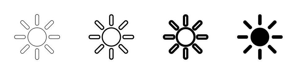 The sun. Set of vector icon icons of different thicknesses. Isolated on a white background.