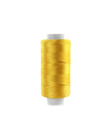 Spool of yellow sewing thread isolated on white