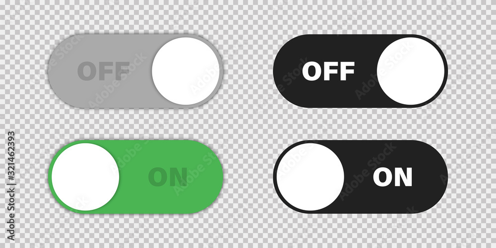 Poster switch on and off toggle vector isolated elements. technology concept. round button
