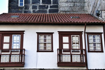 Streets, squares and facades of the portuguese medieval village of Guimaraes
