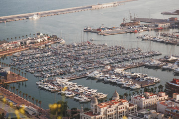 Naklejka premium Alicante port panorama from a height, yachts, boats moored
