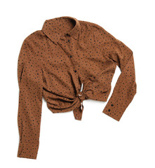 Beautiful brown blouse isolated on white, top view