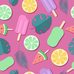 Ice cream pattern. Watercolor vector background