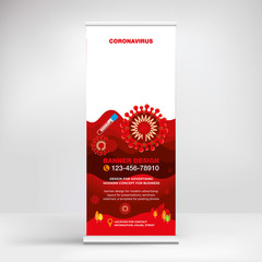 Coronavirus 2019-nCoV, roll-up banner for posting information, website background, illustration of deadly virus