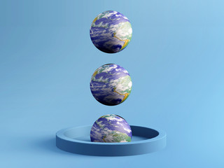 3D render planet earth on blue background in studio. Elements of this image are furnished by NASA