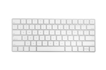 Modern wireless keyboard isolated on white, top view - obrazy, fototapety, plakaty
