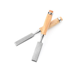 Modern chisels isolated on white. Carpenter's tools