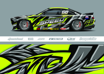 Race car livery design vector. Graphic abstract stripe racing background designs for vinyl wrap, race car, cargo van, pickup truck and adventure. Full vector Eps 10.