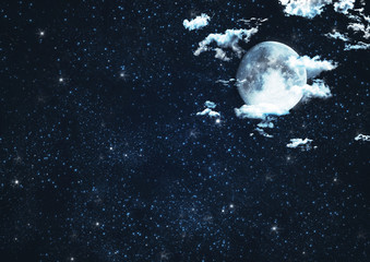 Naklejka na ściany i meble Night sky with clouds, moon and stars background.