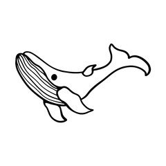 Digital illustration cute doodle black outline freehand single whale. Print for stickers, wrapping paper, baby fabrics, cards, banners, web design.