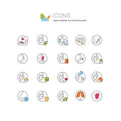 Set Vector Line Icons of Allergy.