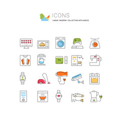 Set Vector Flat Line Icons Appliance