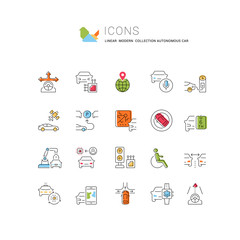 Set Vector Line Icons of Autonomous Car.
