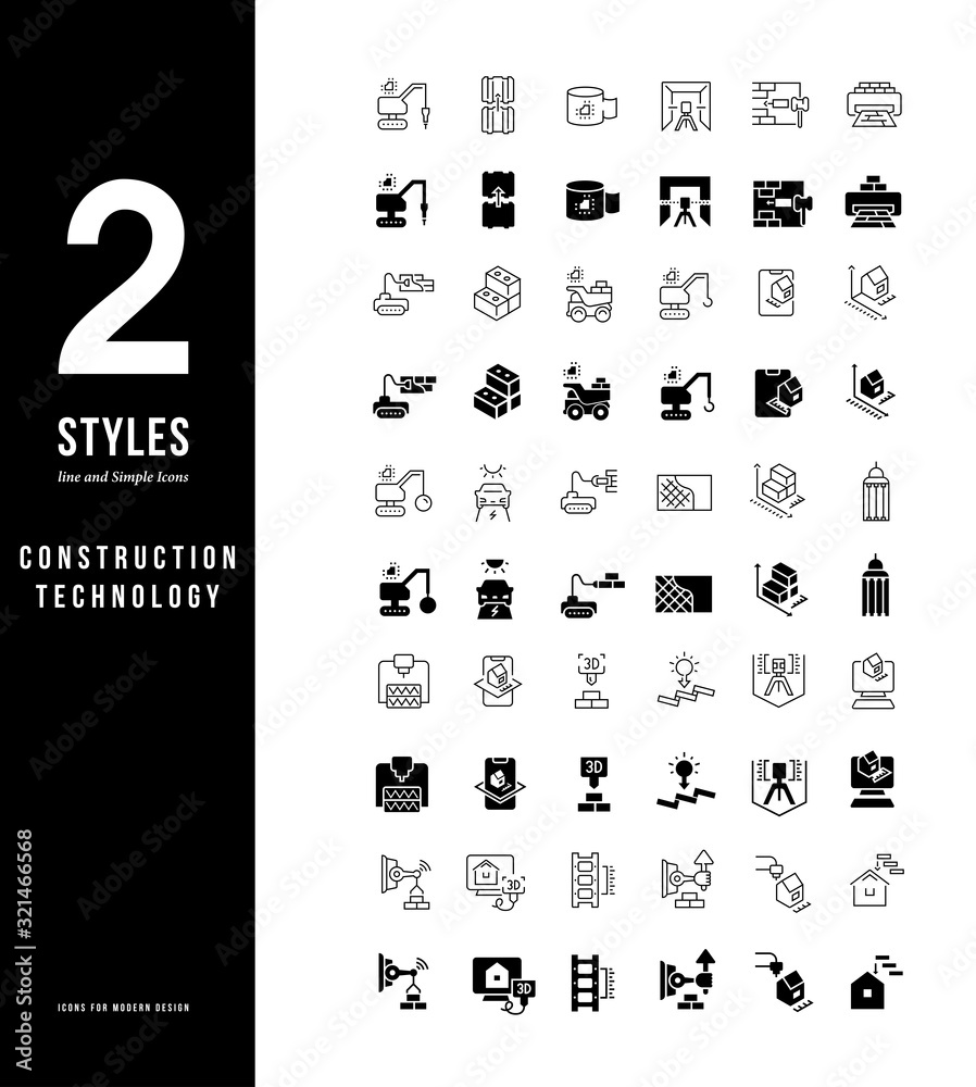 Poster simple line icons of construction technology