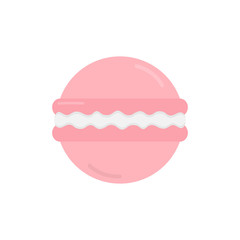 Cute pink macaron bonbon round vector illustration. Sweet sugar candy, almond meringue, kiss dessert graphic icon. Isolated.