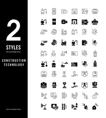Simple Line Icons of Construction Technology