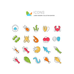 Obraz premium Set Vector Line Icons of Seafood