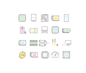 Set Vector Flat Line Icons Upgrading Computer