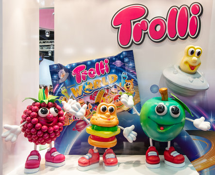 COLOGNE, February 2020: Trolli brand characters on display at ISM trade fair