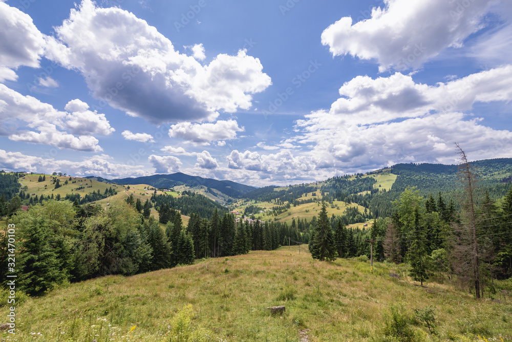 Canvas Prints Ciumarna mountain pass in Obcina Mare ridge of Eastern Carpathian Mountains Romania