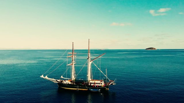 Sailing Ship in the Whitsunday Archipelago, aerial view
