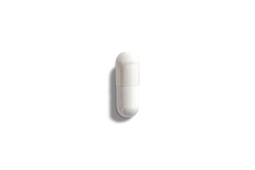 White capsule, isolated on wtite background. Healthcare medicine concept.