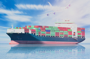 International Container Cargo ship sailing in the Ocean, Freight Transportation, Shipping, Nautical...