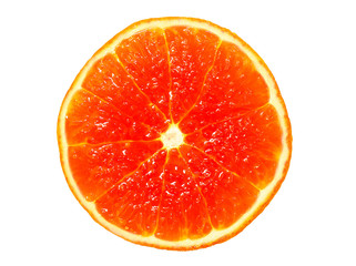 A slice of juicy orange mandarin on a white background.