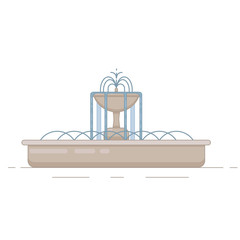 Flat vector illustration of fountain with bowl and water splash. Element for city, town illustration. Isolated on white background