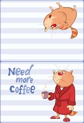 Deurstickers Vector Illustration of a Cute Cat and Сoffee Сup.  Post card © liusa