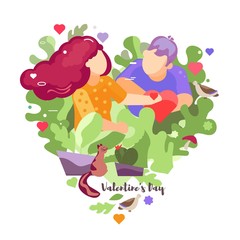 Valentines day sweet card vector flat illustration. Concept of growing love