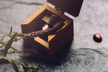 Alchemical aroma oils, perfume fragrances with wooden box