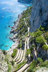 Beautiful sunny day at Via Krupp, on the coast of Mediterranean Sea - Capri Island ,Italy.