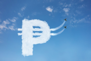 Peso crypto currency buy price growth and volatility concept with sign element made of clouds over...