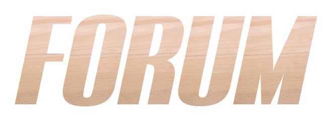 FORUM word with wooden texture on white background.