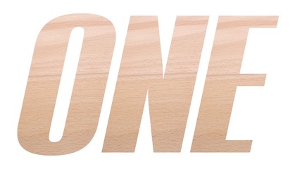 ONE word with wooden texture on white background.