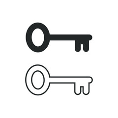 Key icon symbol set. Simple shape logo. Vector illustration image. Black silhouette and outline version. Isolated on white background.