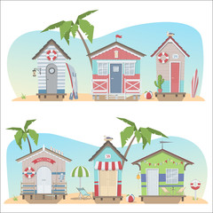 Two sets depicting beach stilt houses.