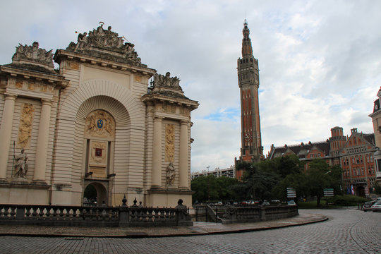 belfry and paris gate in lille (france)