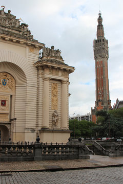 belfry and paris gate in lille (france)