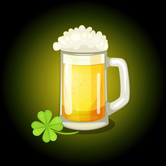 St. Patrick's Day inviting card, poster, flyer. Vector illustration with traditional Irish holiday symbols: mug of beer and clover