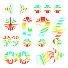 written signs symbols in rainbow color