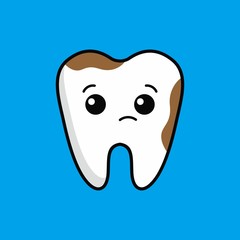 Cartoon of Cute Dirty Teeth Character Design, Teeth Icon Illustration Template Vector