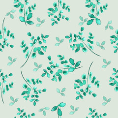 Green leaves pattern of Maidenhair or Venus hair fern on soft green background. Watercolor hand drawn seamless illustration.