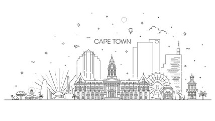 South Africa, Cape Town architecture line skyline illustration