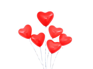 Plakat Red heart shaped helium balloon isolated on white background with ropes, Valentine's day, Mother's day, birthday party design concept. Clipping path.