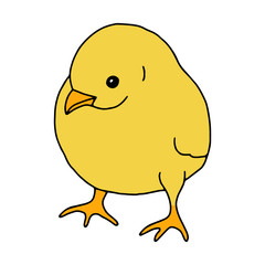 Contour drawing.Scrawl.Drawing for the Easter holiday. Little chicken.Bird house.Vector illustration