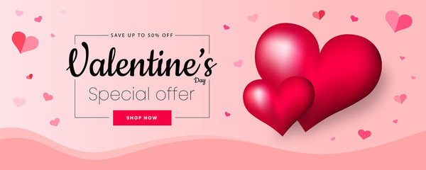Valentine's Day banner - special offer - pink heart background