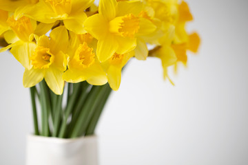 Daffodil yellow flowers bunch vase white spring time simple minimal calm