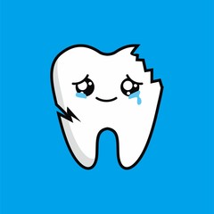 Cartoon of Cute Crack Teeth Character Design, Teeth Icon Illustration Template Vector